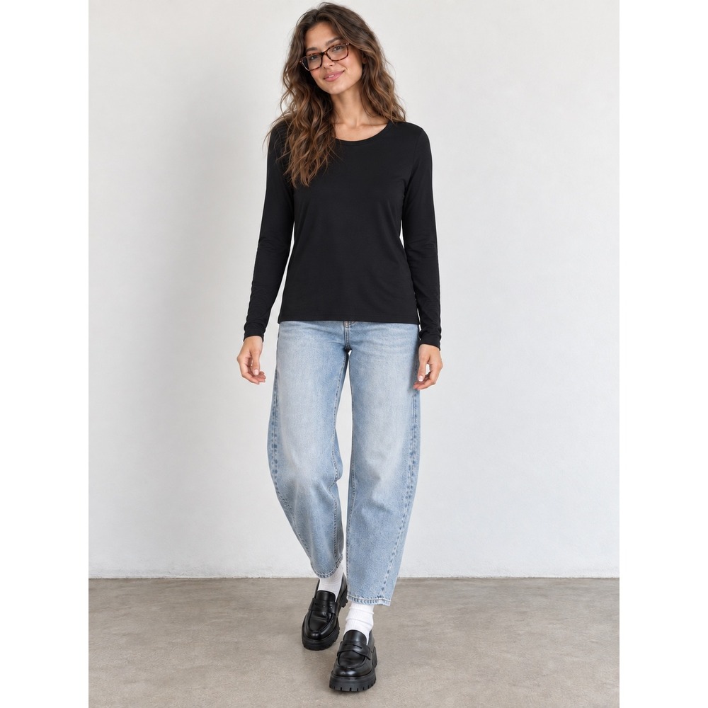 White House Black Market Black Long Sleeve Crew Neck Top Large Jersey Knit Basic